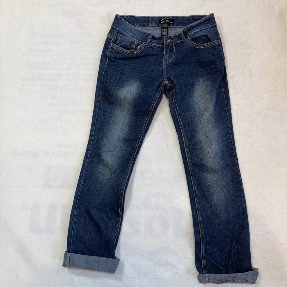 Sizzle Jeans Straight Leg Women 5 Blue Embroidered Studded Rhinestone Y2K Denim